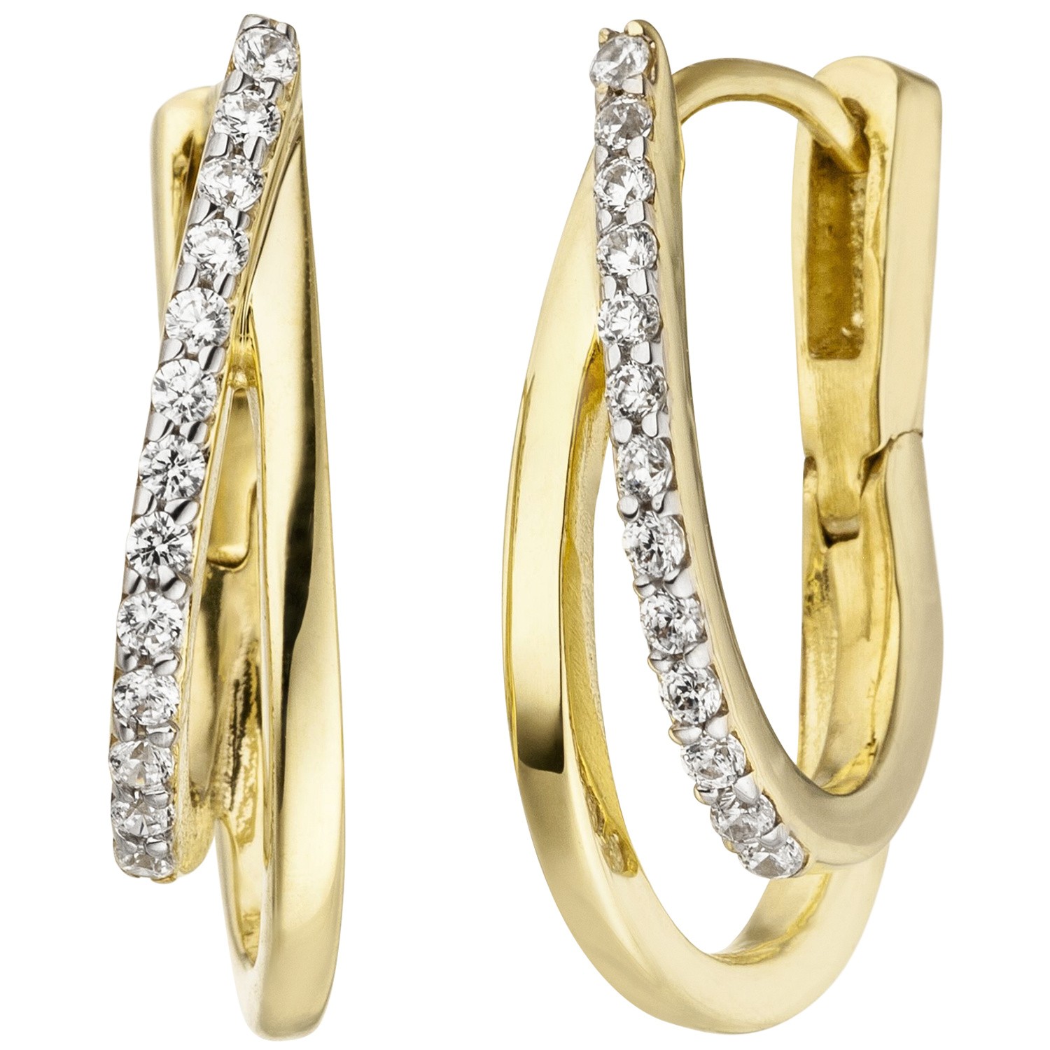 Creolen 375 Gelbgold bicolor 26 Zirkonia Ohrringe Goldcreolen