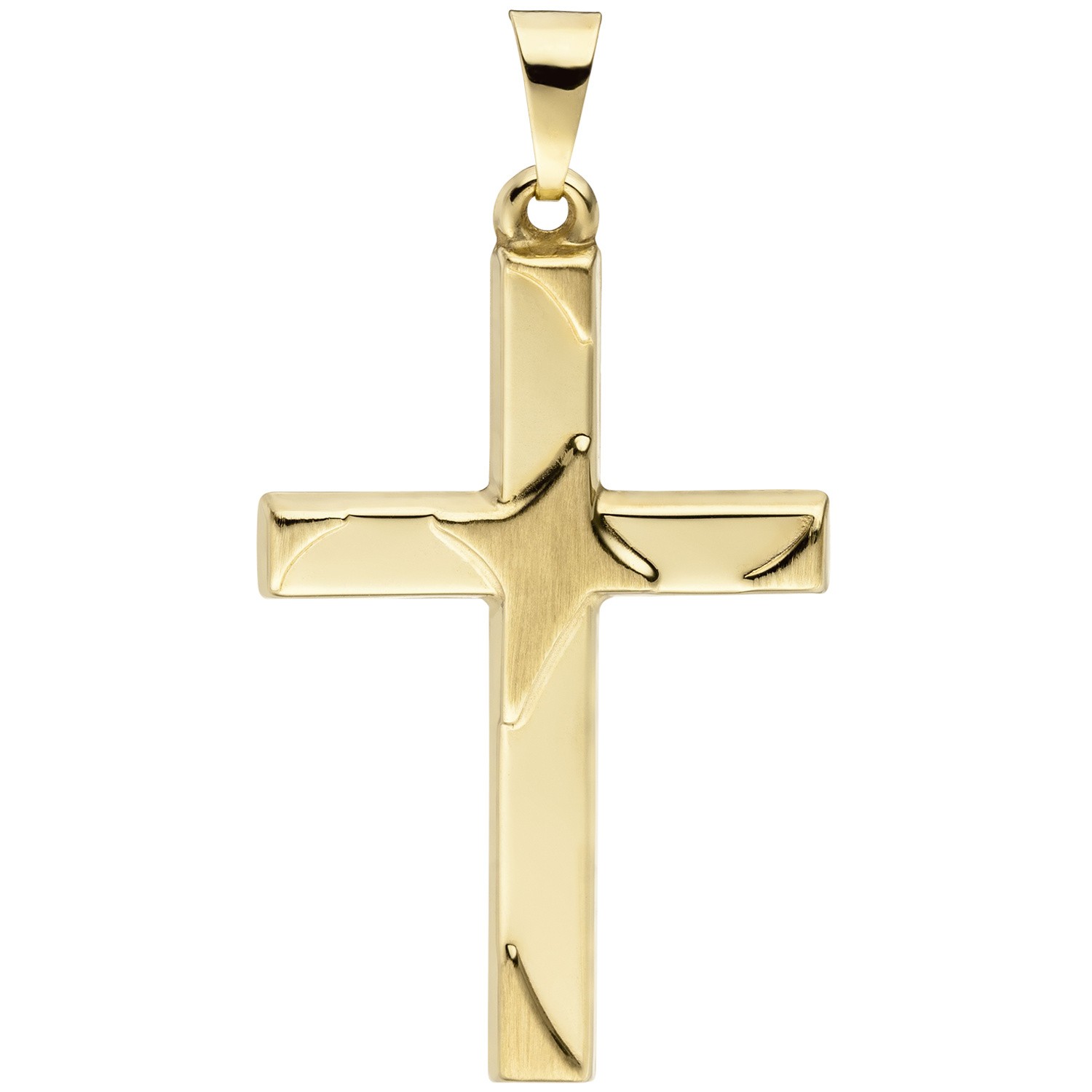 Anhänger Kreuz 375 Gelbgold teil matt