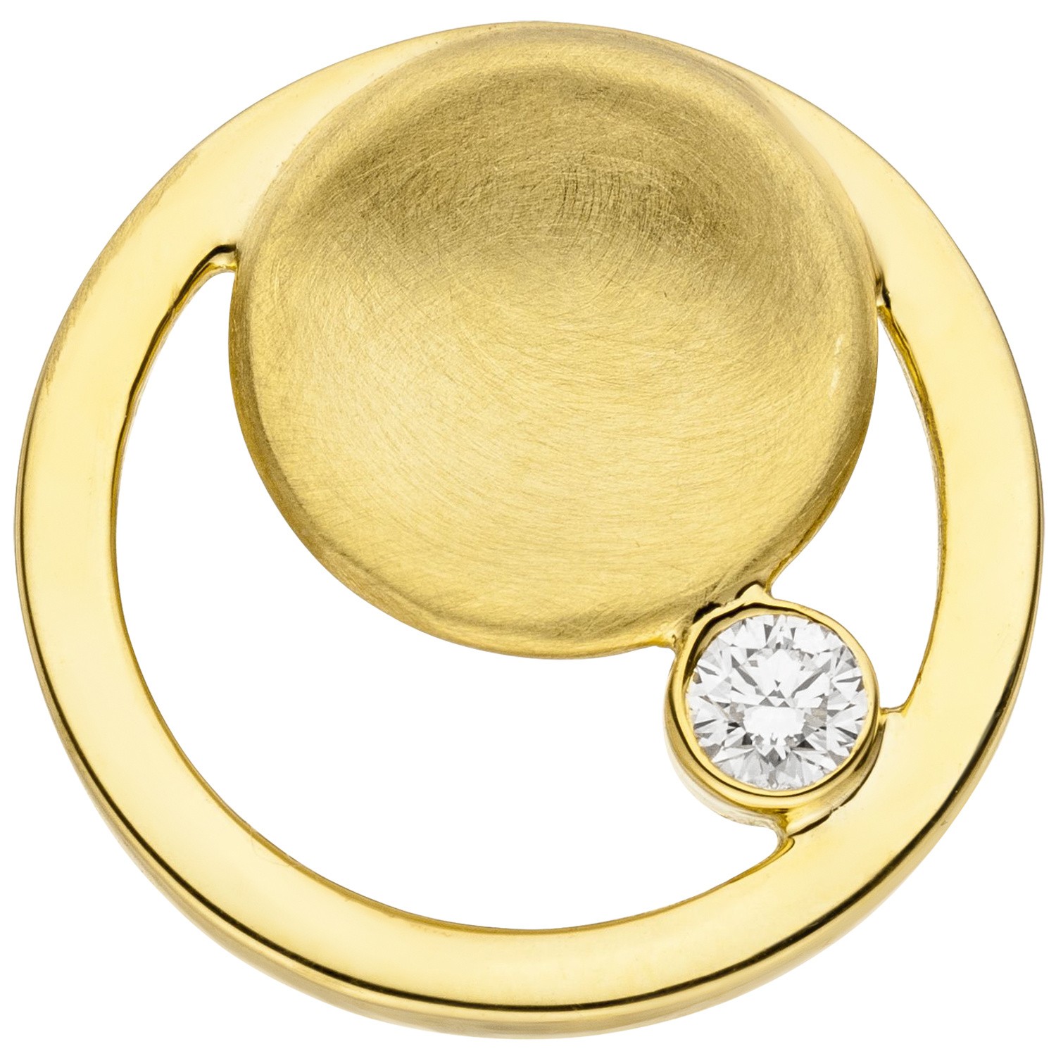 Anhänger rund 585 Gelbgold teil matt 1 Diamant Brillant