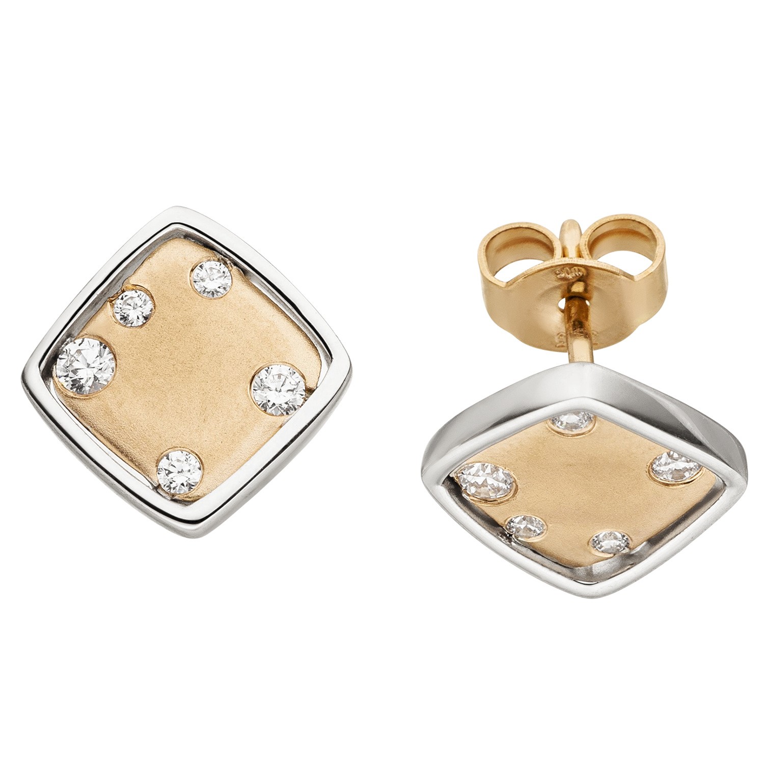 Ohrstecker 375 Weißgold Rotgold bicolor matt 10 Zirkonia Ohrringe