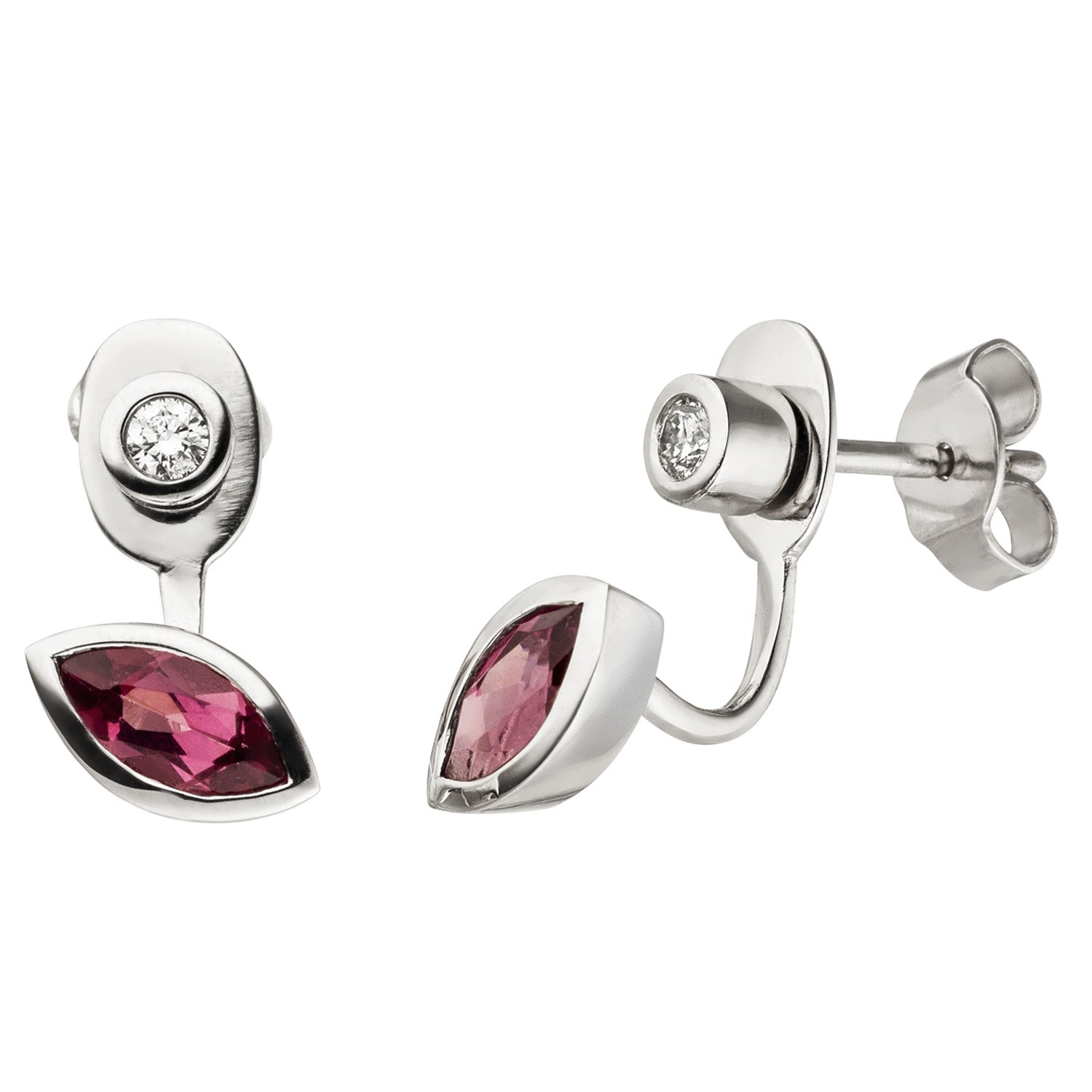 Ohrstecker 585 Weißgold 2 Rhodolithe 2 Diamanten Brillanten Ohrringe