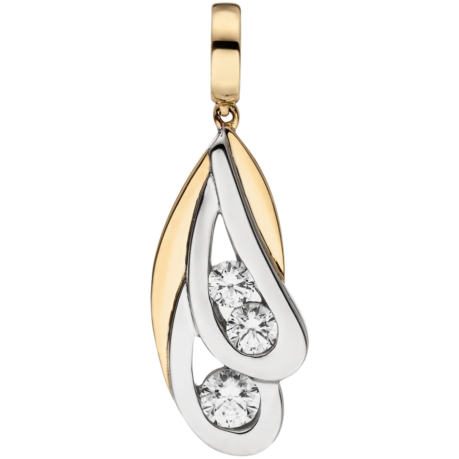 Anhänger 375 Gelbgold bicolor 3 Zirkonia