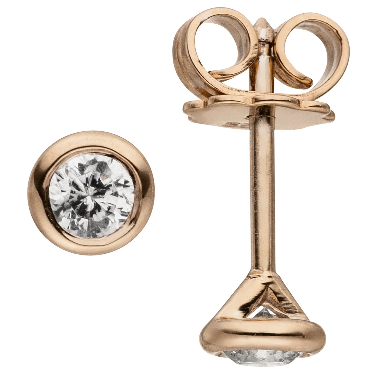 Ohrstecker rund 585 Rotgold 2 Diamanten Brillanten 0,24ct. Ohrringe