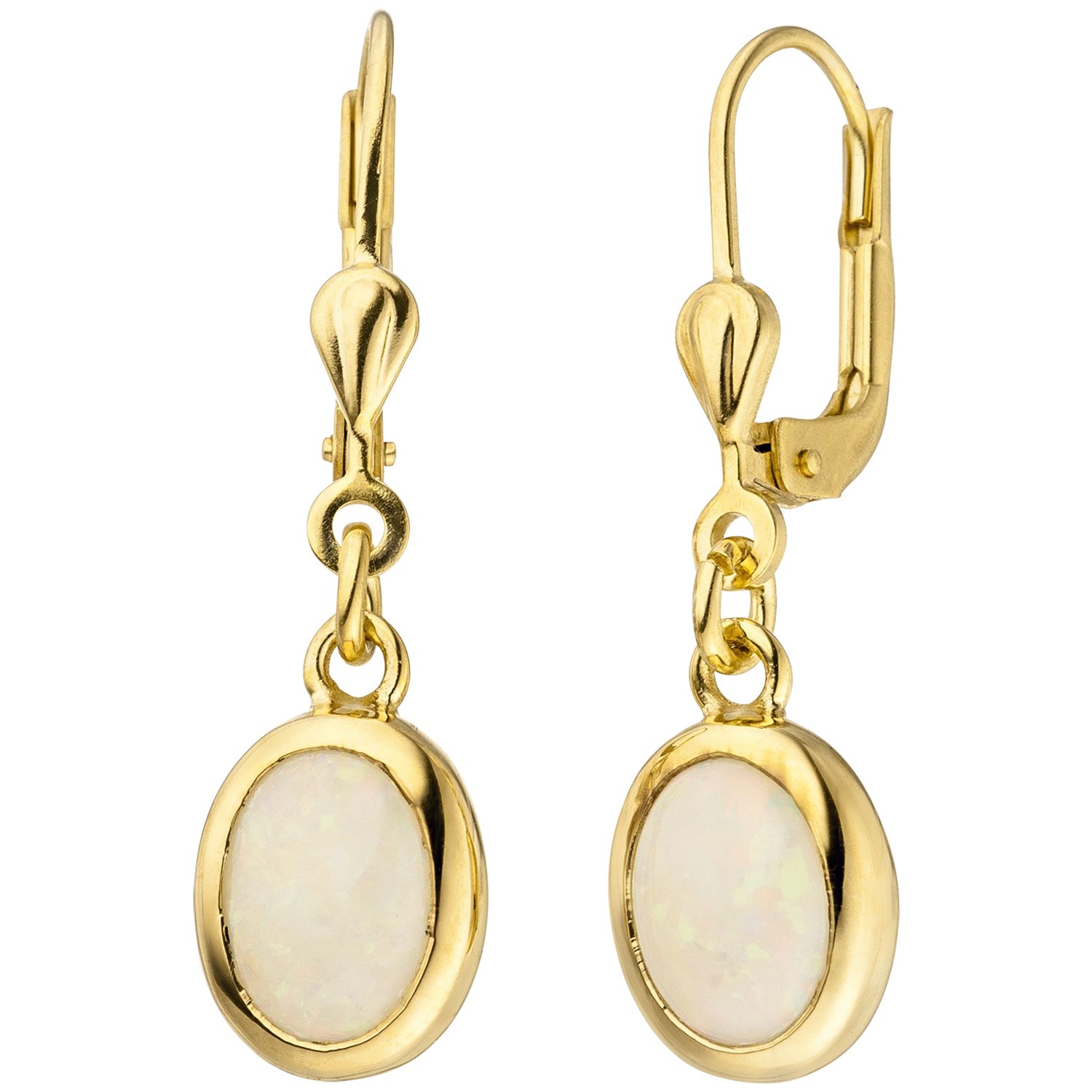 Ohrhänger 585 Gelbgold 2 Opale Ohrringe Goldohrringe Opalohrringe
