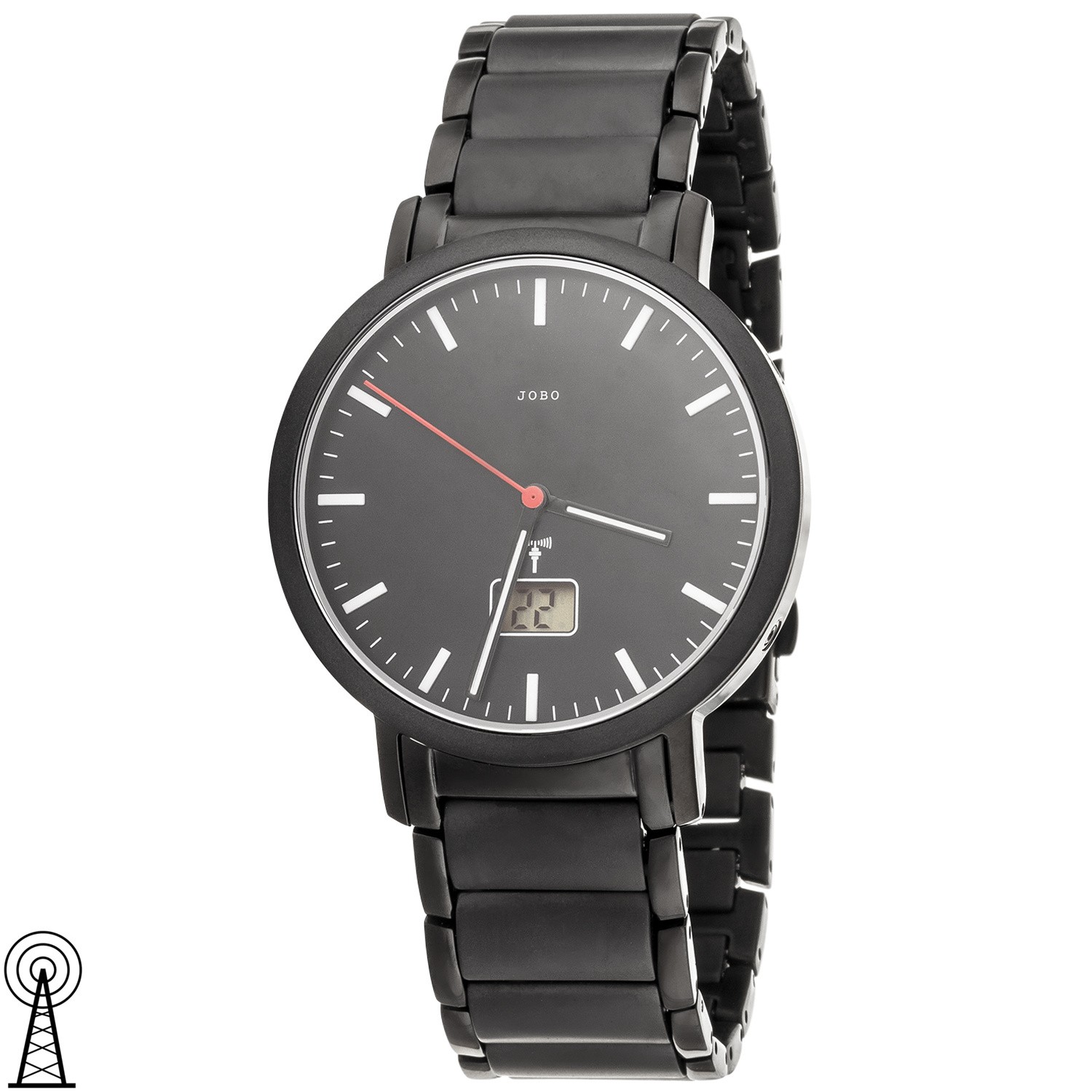 Herren Armbanduhr Funk Funkuhr Edelstahl schwarz Datum