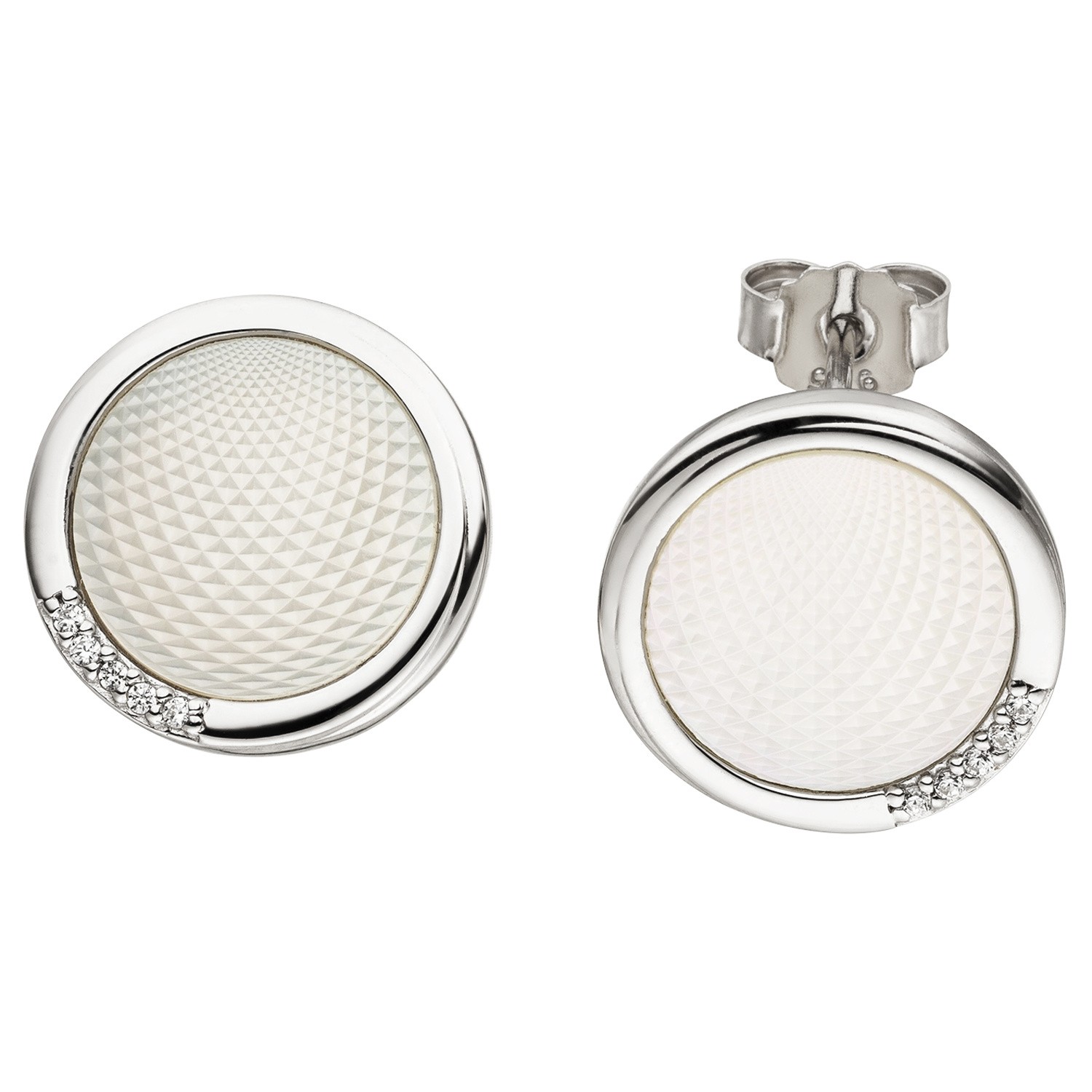 Ohrstecker 925er Sterlingsilber 2 Perlmutt Einlagen 10 Zirkonia Ohrringe