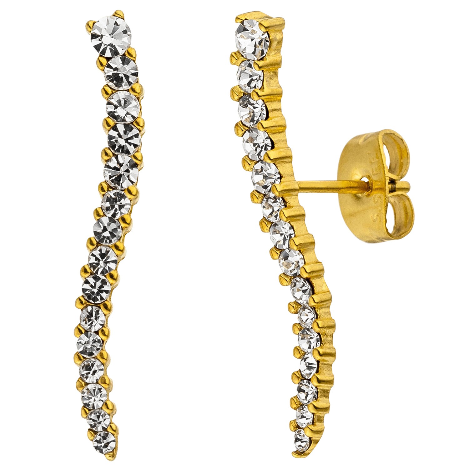 Ohrstecker Welle gewellt Edelstahl goldfarben beschichtet 30 Kristalle