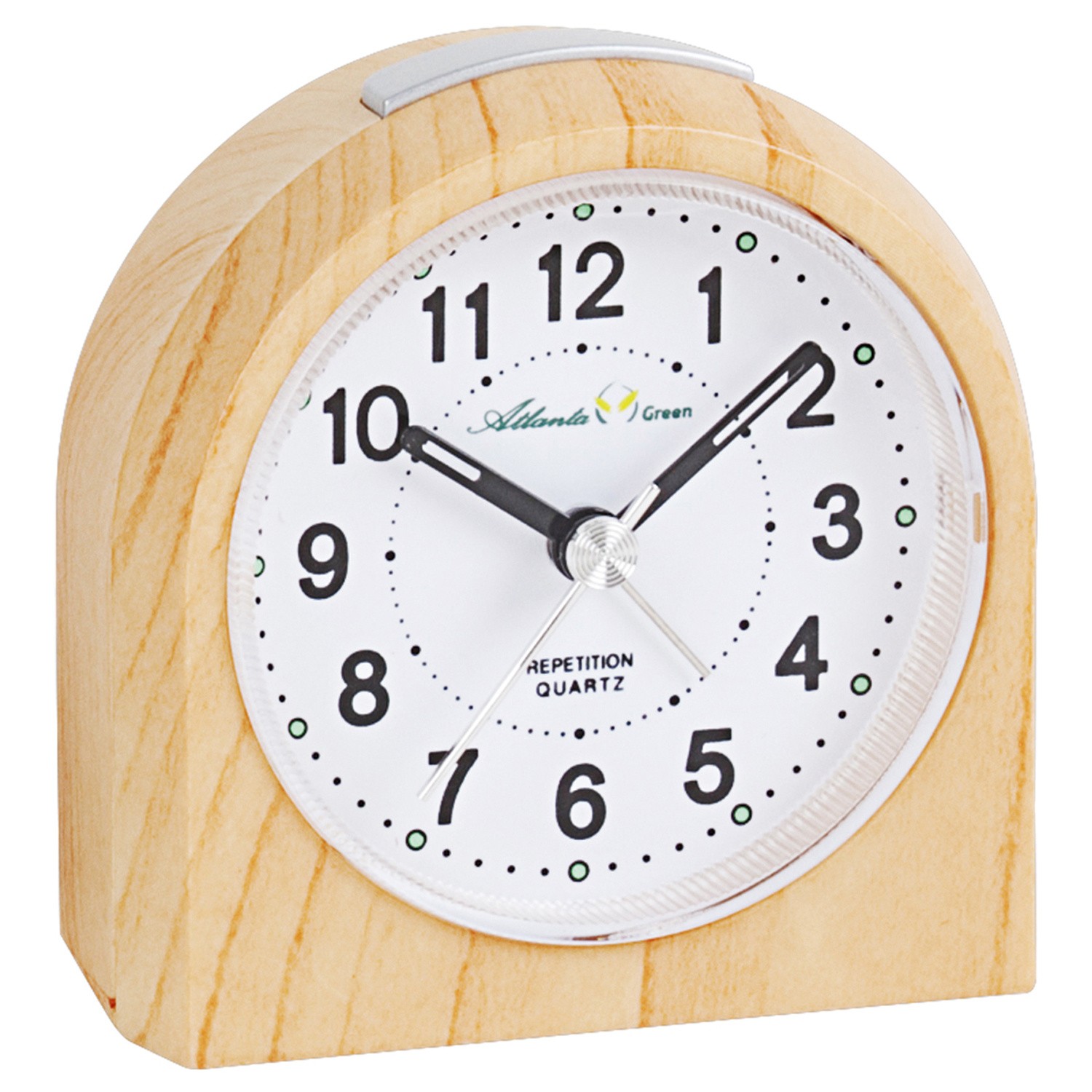 Wecker Quarz analog Holz-Optik hell