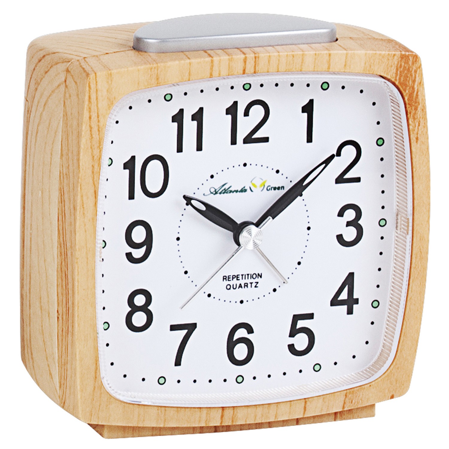 Wecker Quarz analog Holz-Optik hell