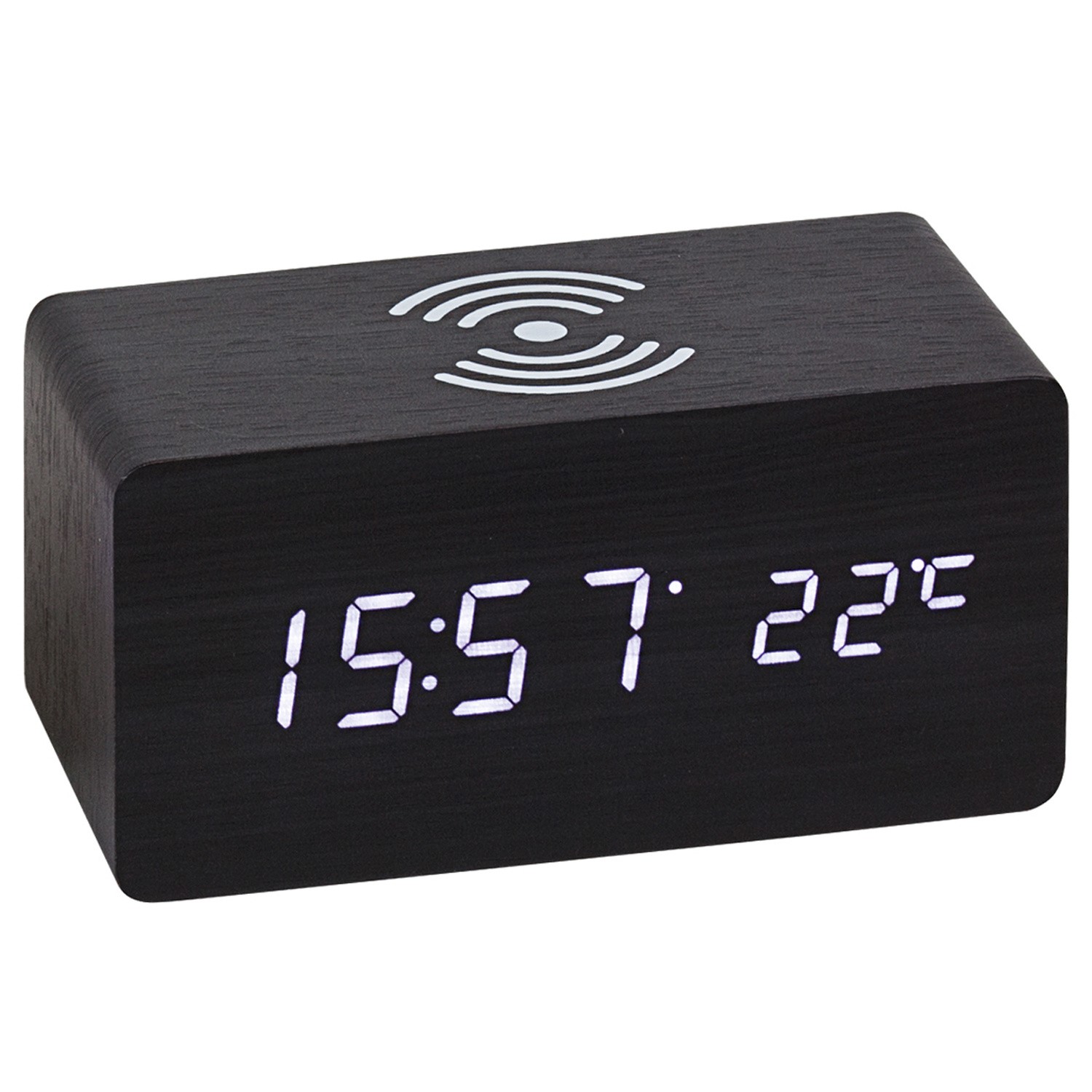 Tischwecker WIRELESS CHARGING schwarz digital Temperatur Datum