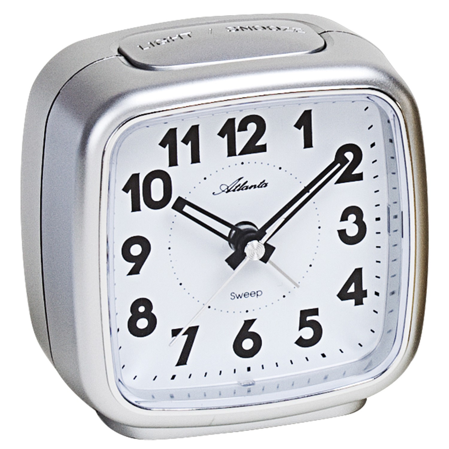Wecker Quarz analog silbern leise ohne Ticken mit Licht Snooze