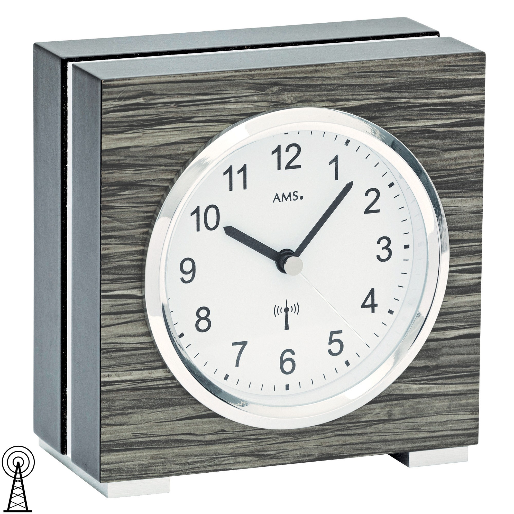 AMS 5154 Tischuhr Funk Holz Optik mit Aluminium