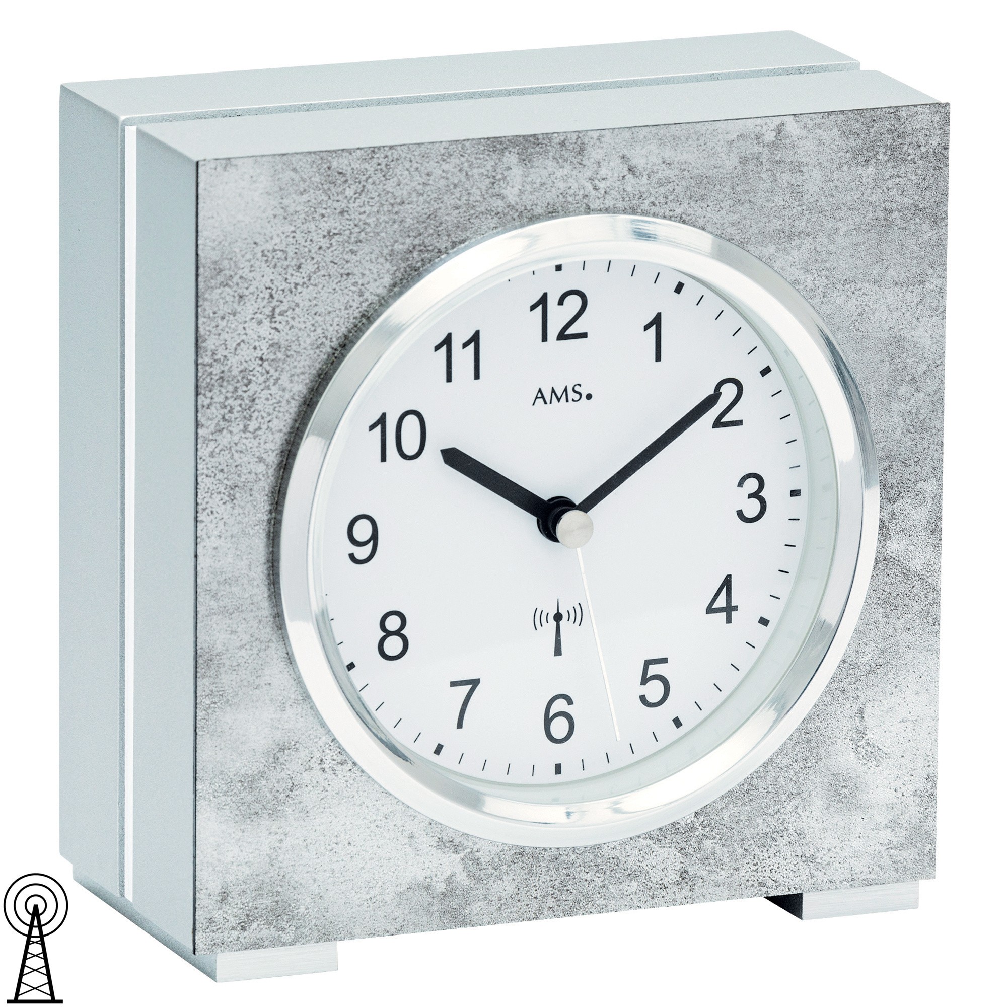 AMS 5155 Tischuhr Funk Antik-Optik mit Aluminium silbern