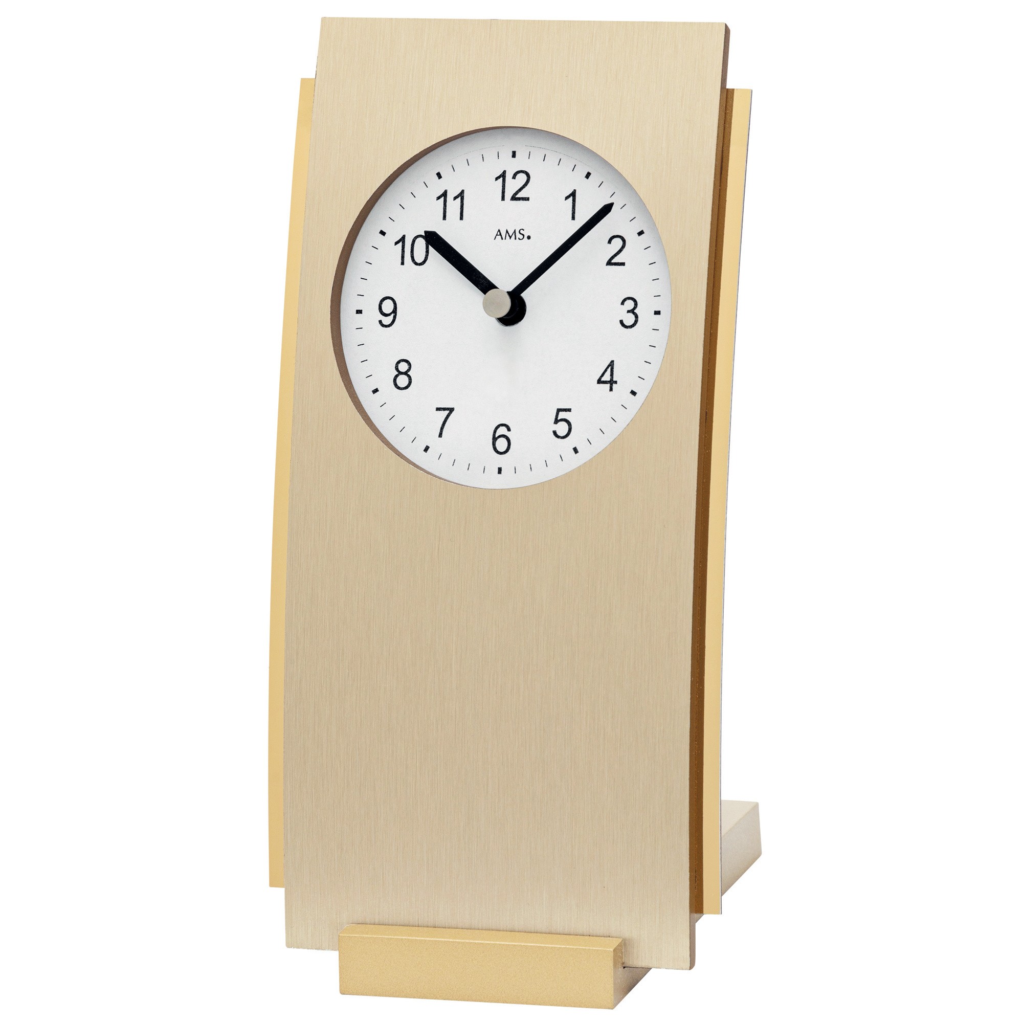 AMS 1153 Tischuhr Quarz analog Holz mit Aluminium messing farben