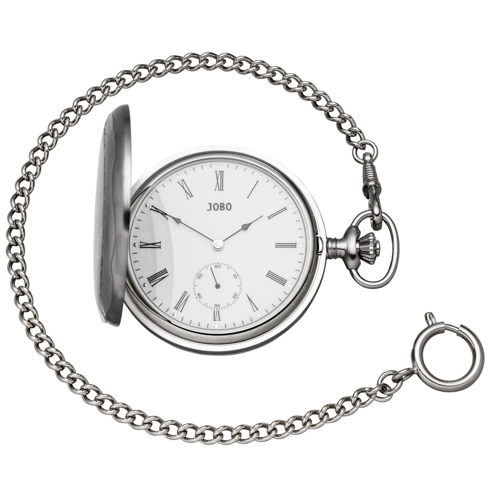 Taschenuhr mit Kette Handaufzug verchromt 2 Sprung-Deckel