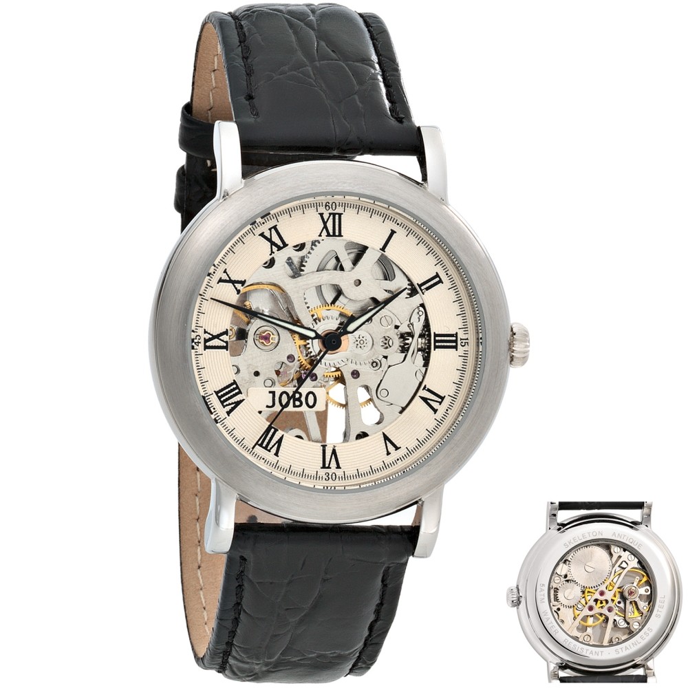 Herren Armbanduhr Handaufzug Skelett-Werk Glasboden