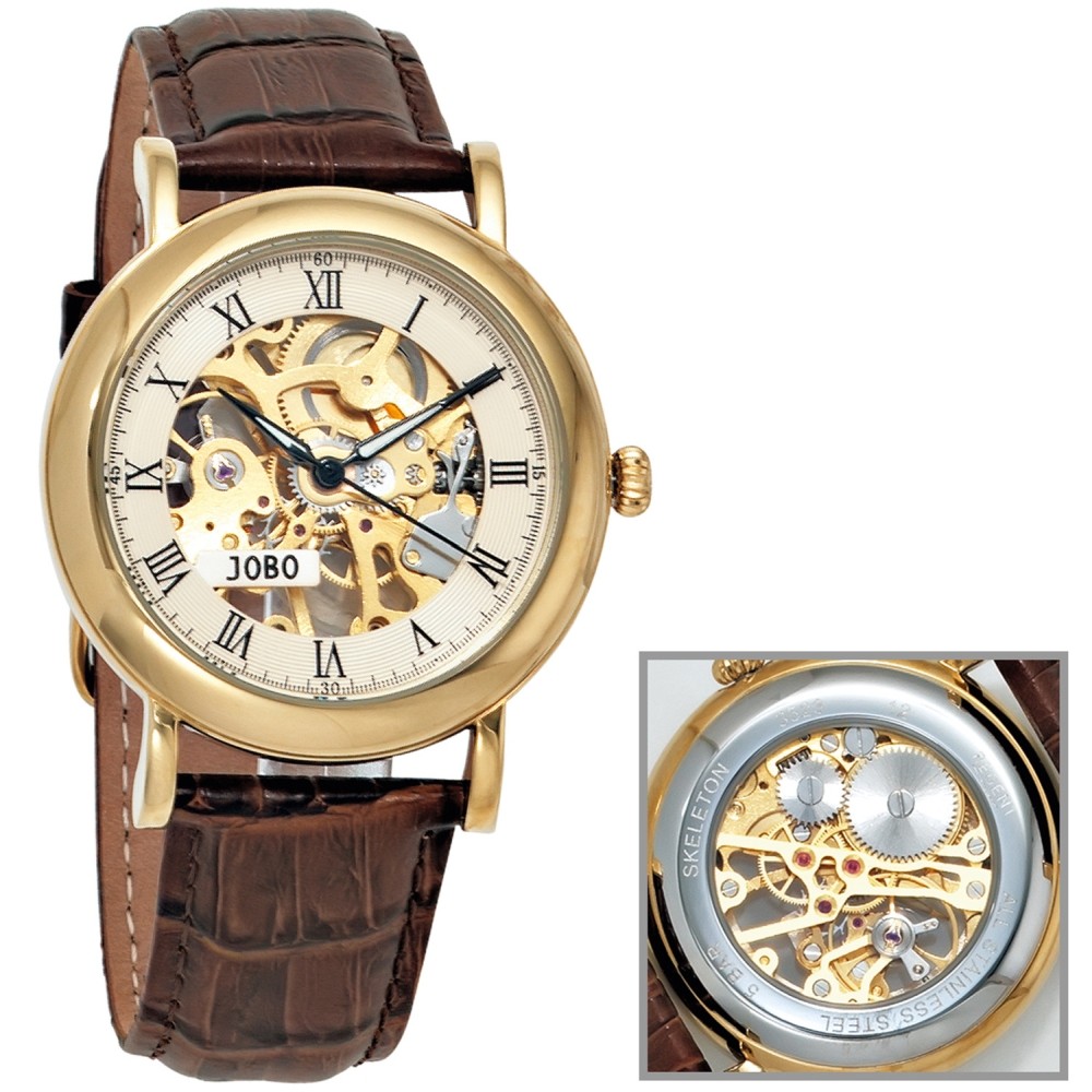 Herren Armbanduhr Handaufzug Skelett-Werk Glasboden