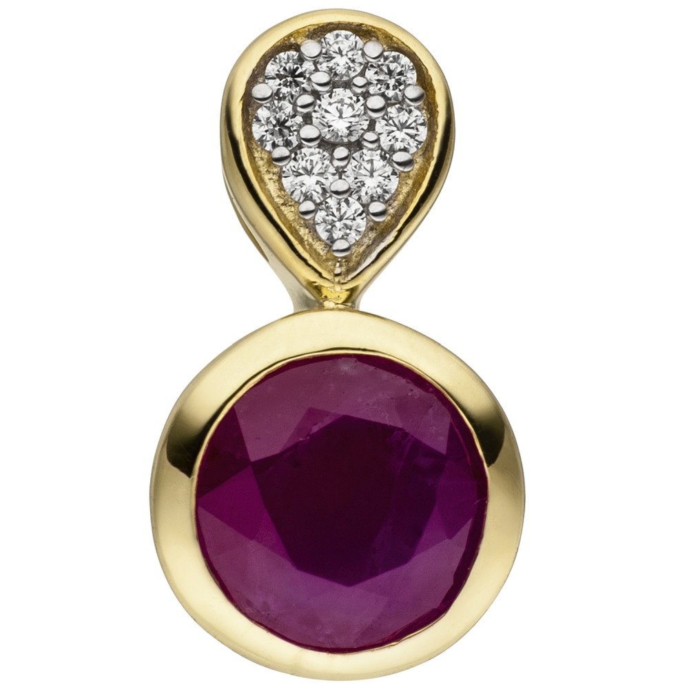 Anhänger 333 Gelbgold bicolor 9 Zirkonia 1 Rubin Goldanhänger