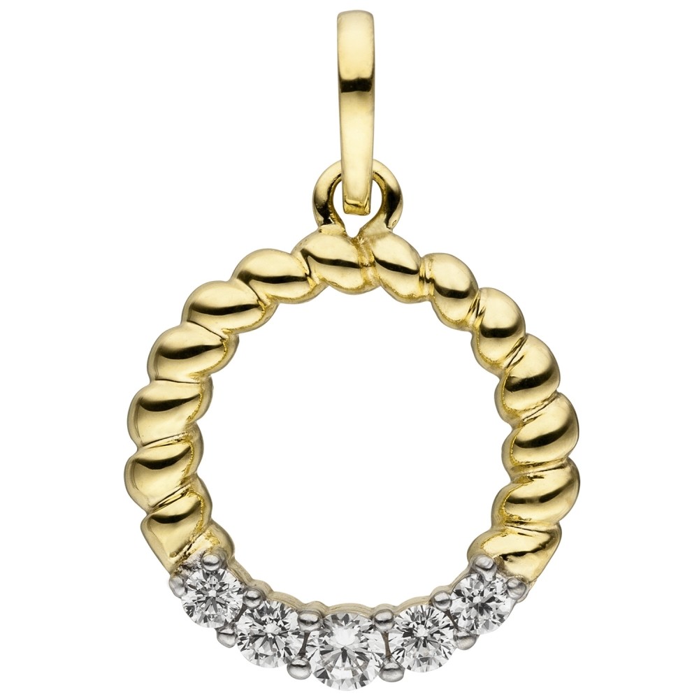 Anhänger rund 333 Gelbgold bicolor 5 Zirkonia Goldanhänger