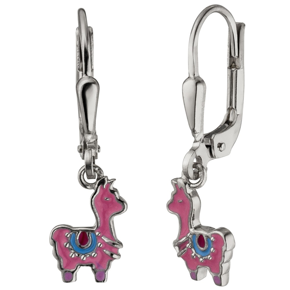 Kinder Ohrhänger Lama pink 925 Sterlingsilber Ohrringe Kinderohrringe
