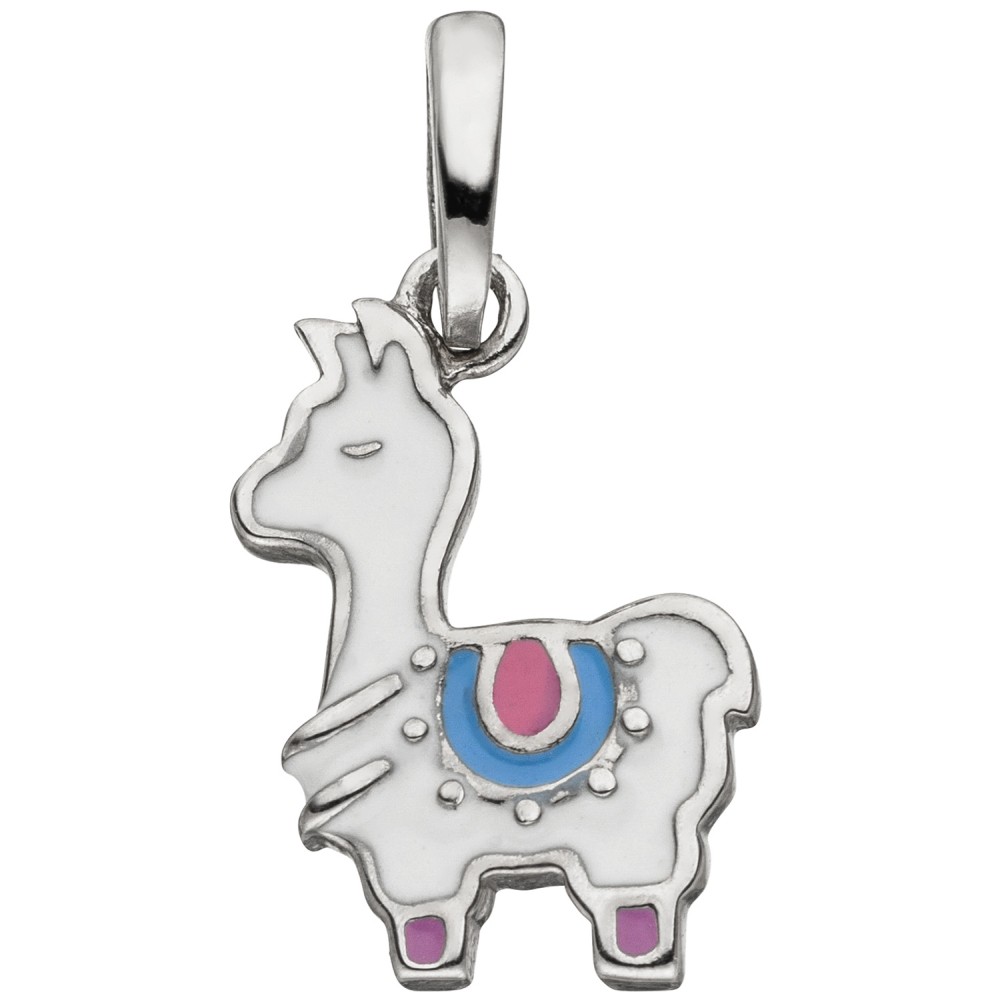 Kinder Anhänger Lama 925 Sterlingsilber bunt lackiert