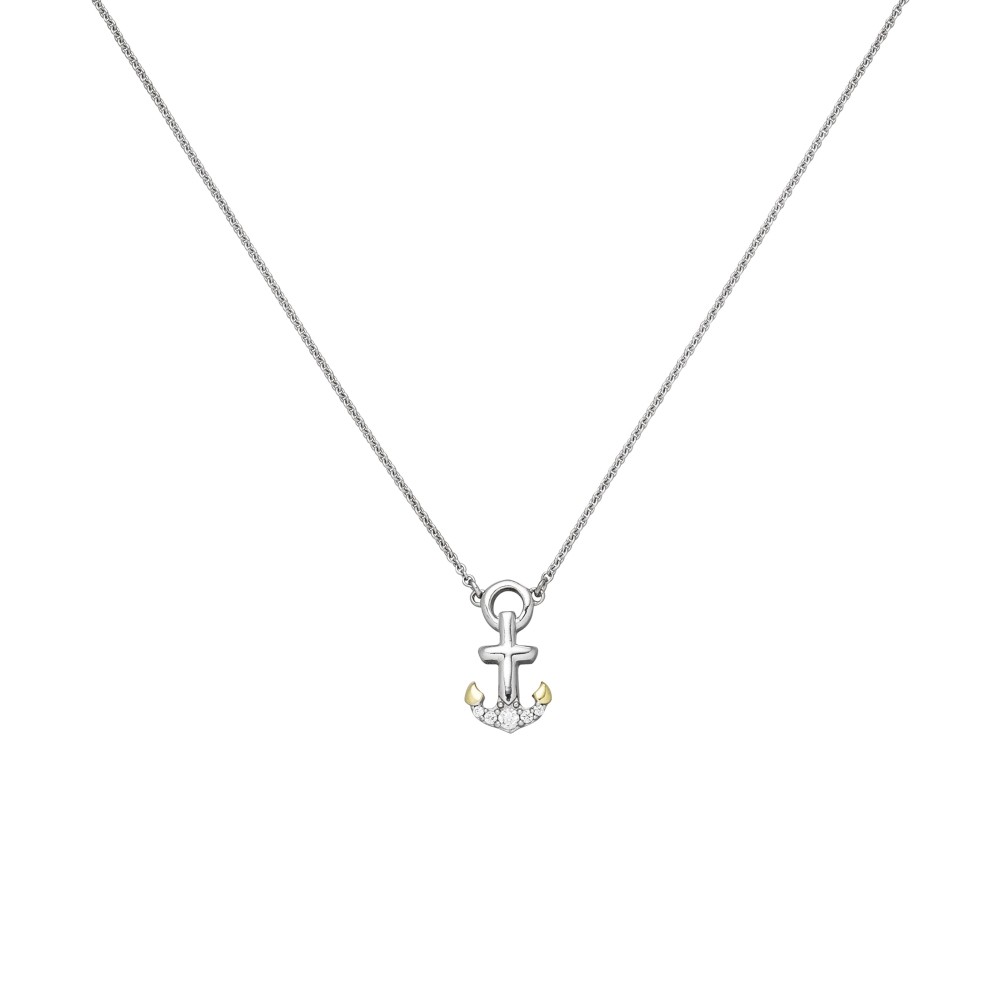 Collier Anker 925 Silber bicolor vergoldet 5 Zirkonia 45cm