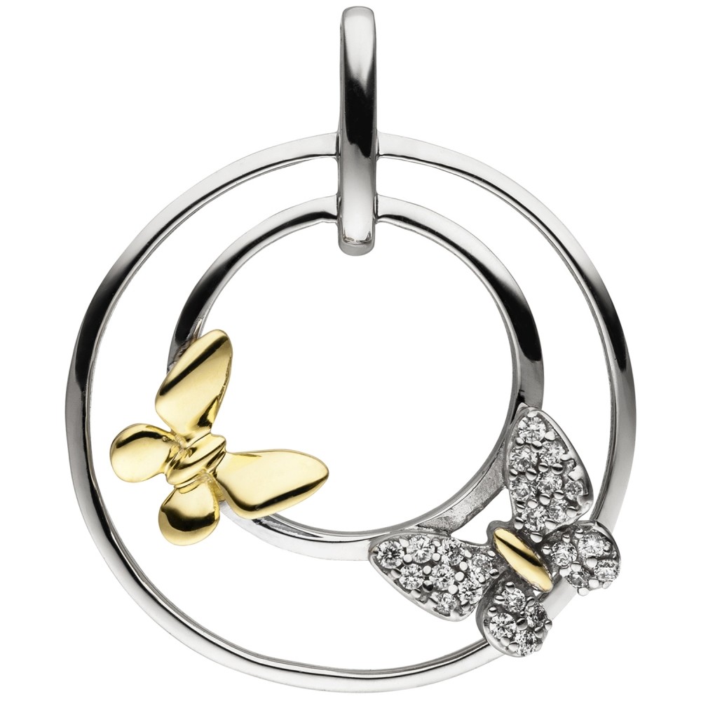 Anhänger Schmetterlinge 925 Sterlingsilber bicolor vergoldet 24 Zirkonia