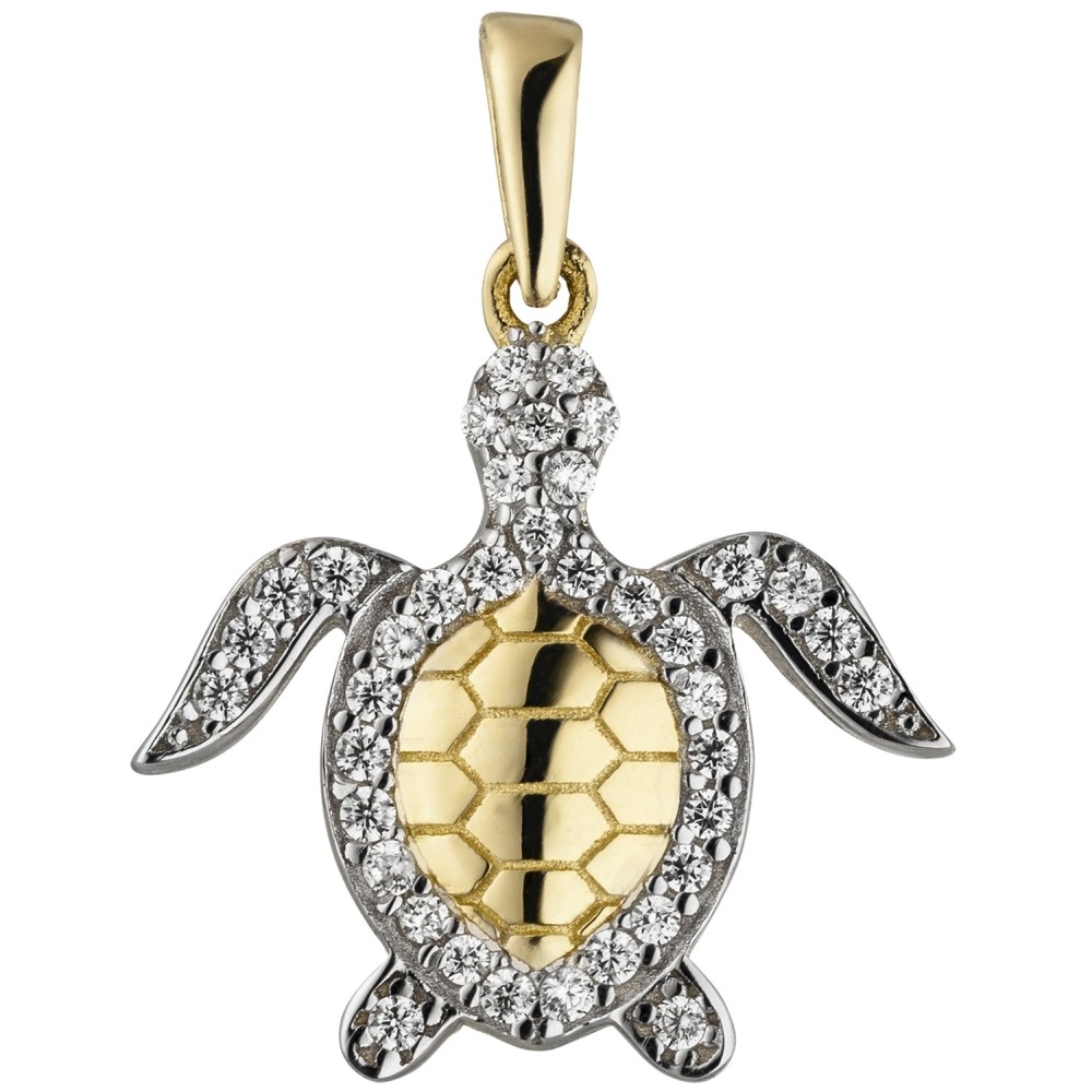 Anhänger Schildkröte 333 Gelbgold bicolor 38 Zirkonia Goldanhänger