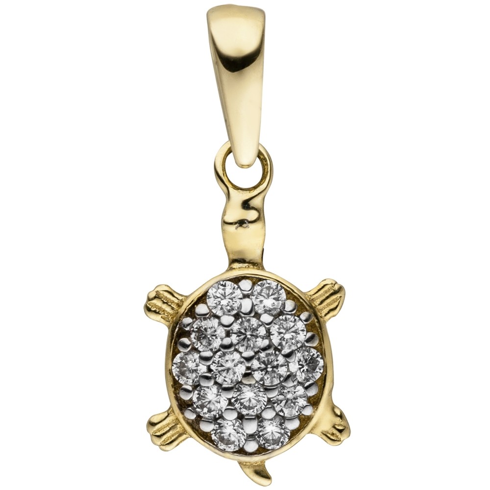 Anhänger Schildkröte 333 Gelbgold 14 Zirkonia Goldanhänger