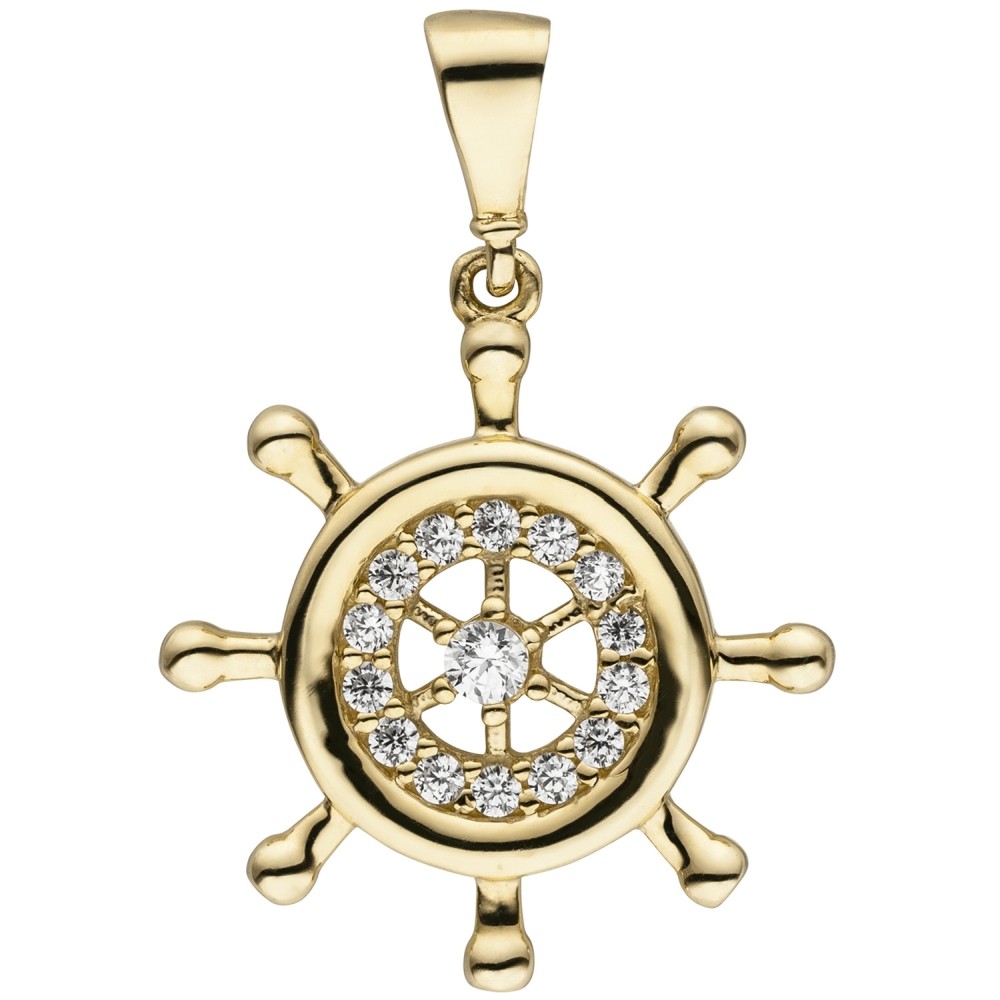 Anhänger Steuer Steuerrad 333 Gelbgold 15 Zirkonia Goldanhänger