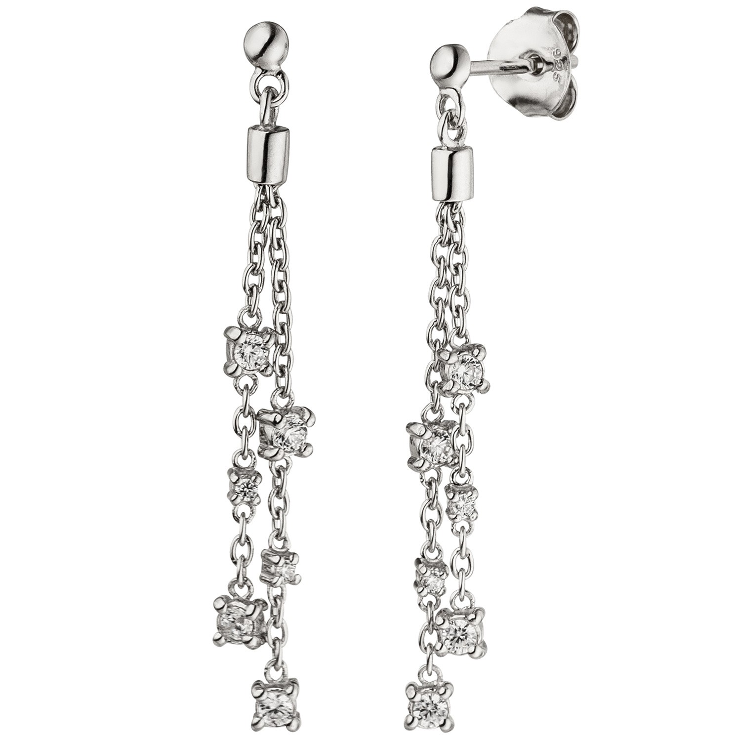 Ohrhänger 925er Sterling Silber 12 Zirkonia Ohrringe Ohrstecker