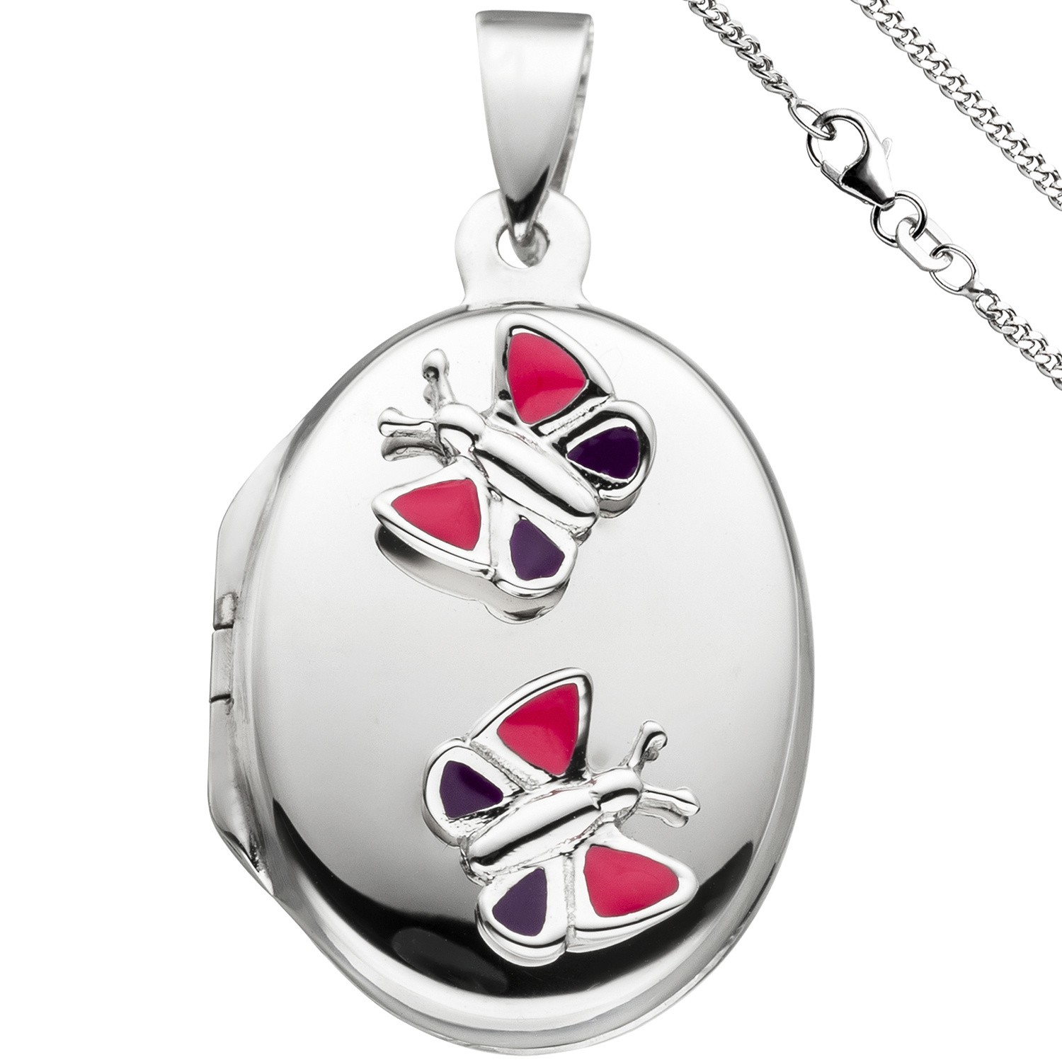 Medaillon Schmetterling Anhänger für 2 Fotos oval 925 Silber mit Kette 42cm