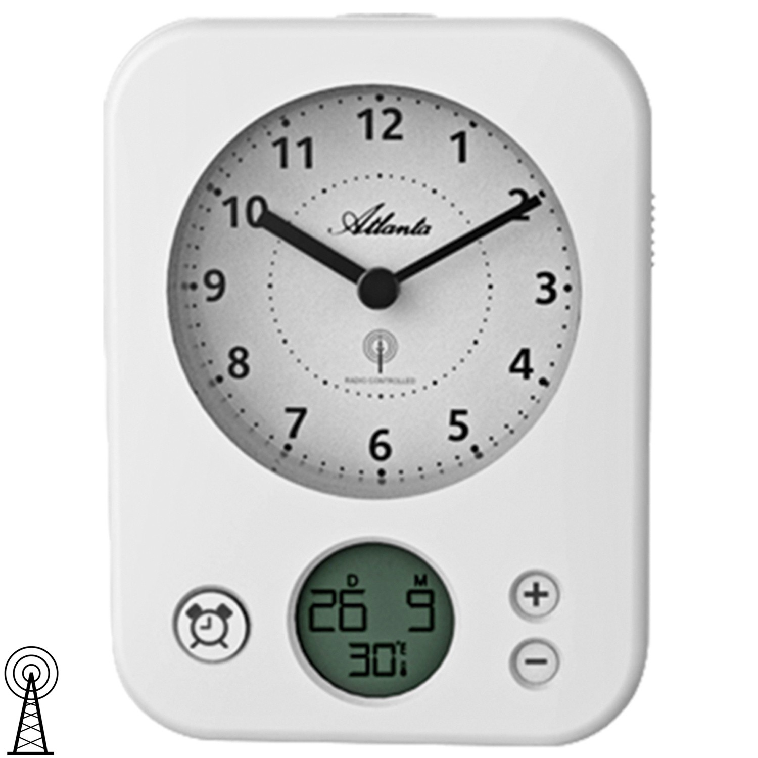 Wecker Funk Funkwecker weiß mit Licht Snooze