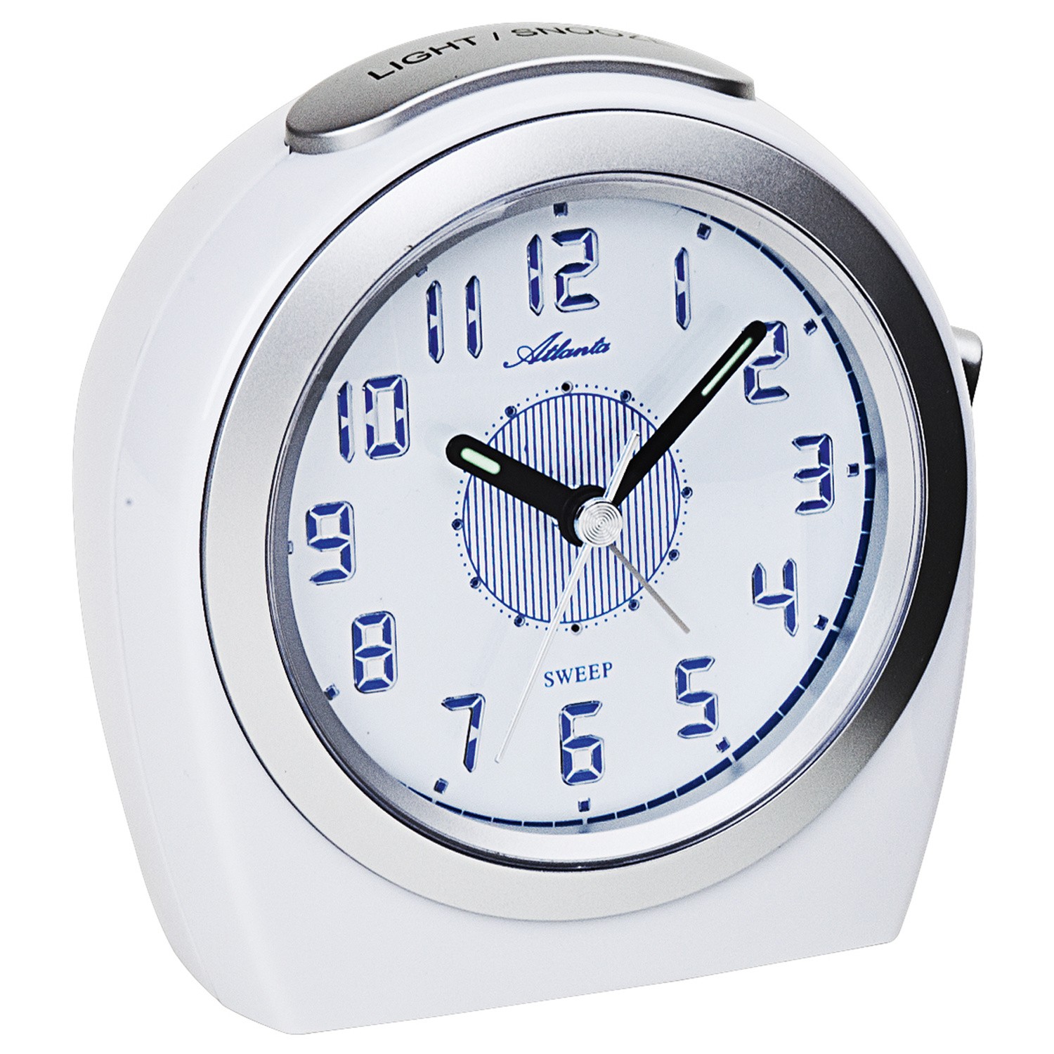 Wecker Quarz analog weiß silbern leise ohne Ticken mit Licht