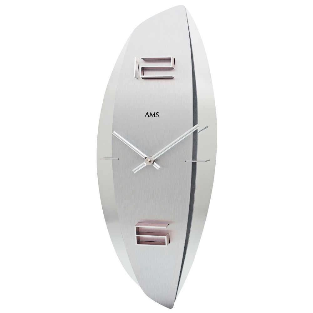 AMS 9602 Wanduhr Quarz analog silbern mit Aluminium-Auflage
