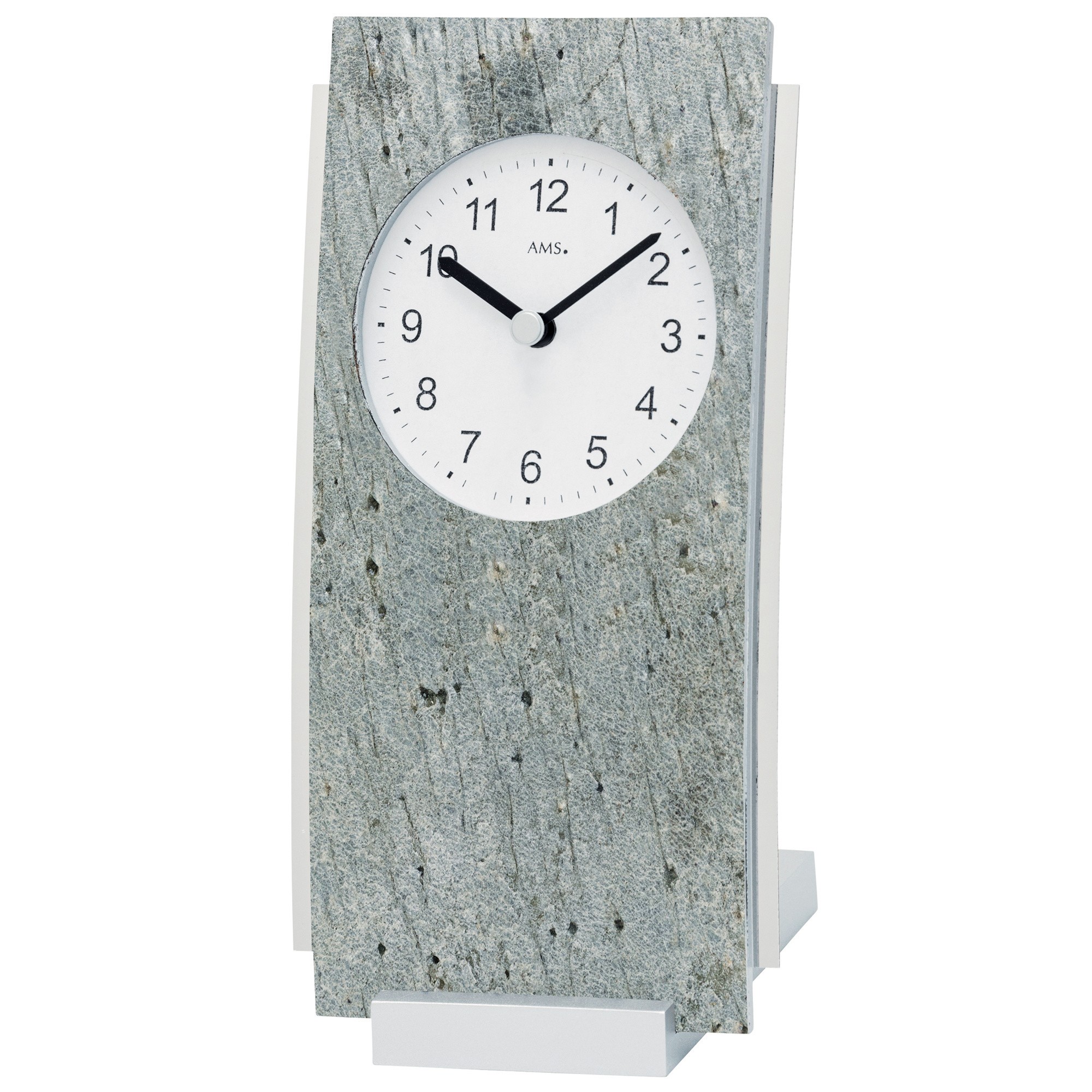 AMS 1154 Tischuhr Quarz silbern analog Stein-Auflage mit Aluminium