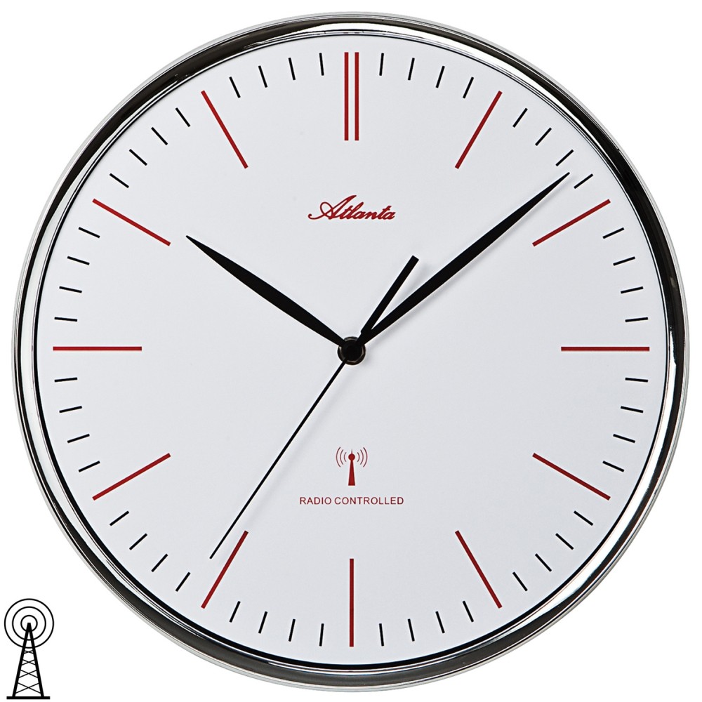 Wanduhr Funk Funkwanduhr analog silbern mit Glas