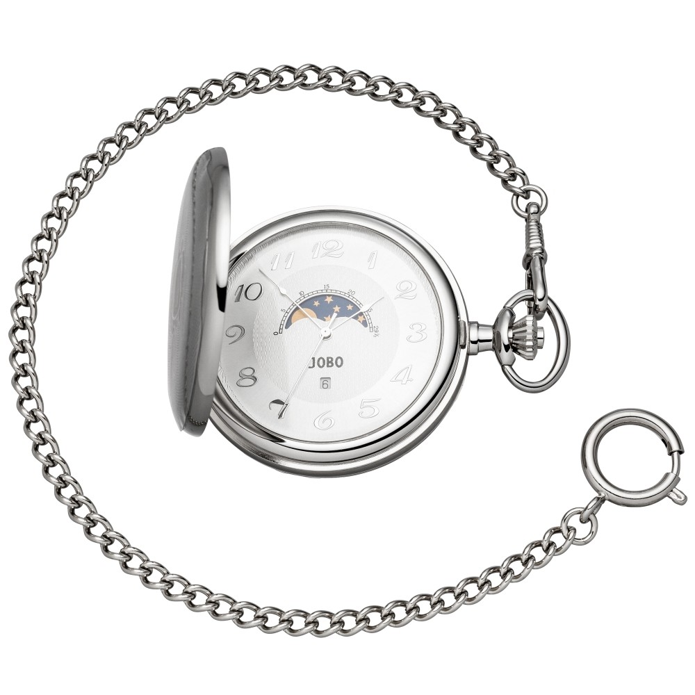 Taschenuhr Quarz Analog verchromt Tag-Nacht Sprung-Deckel