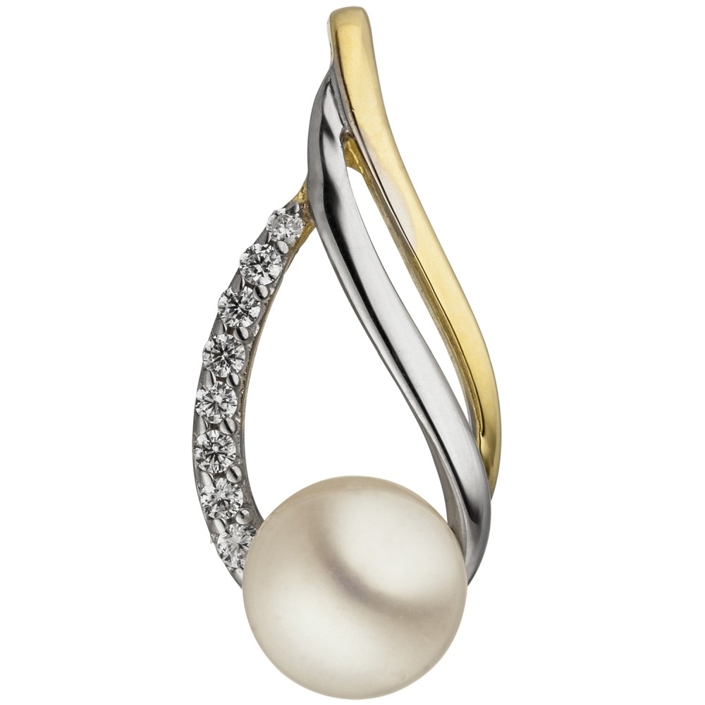 Anhänger 333 Gelbgold bicolor 1 Süßwasser Perle 8 Zirkonia