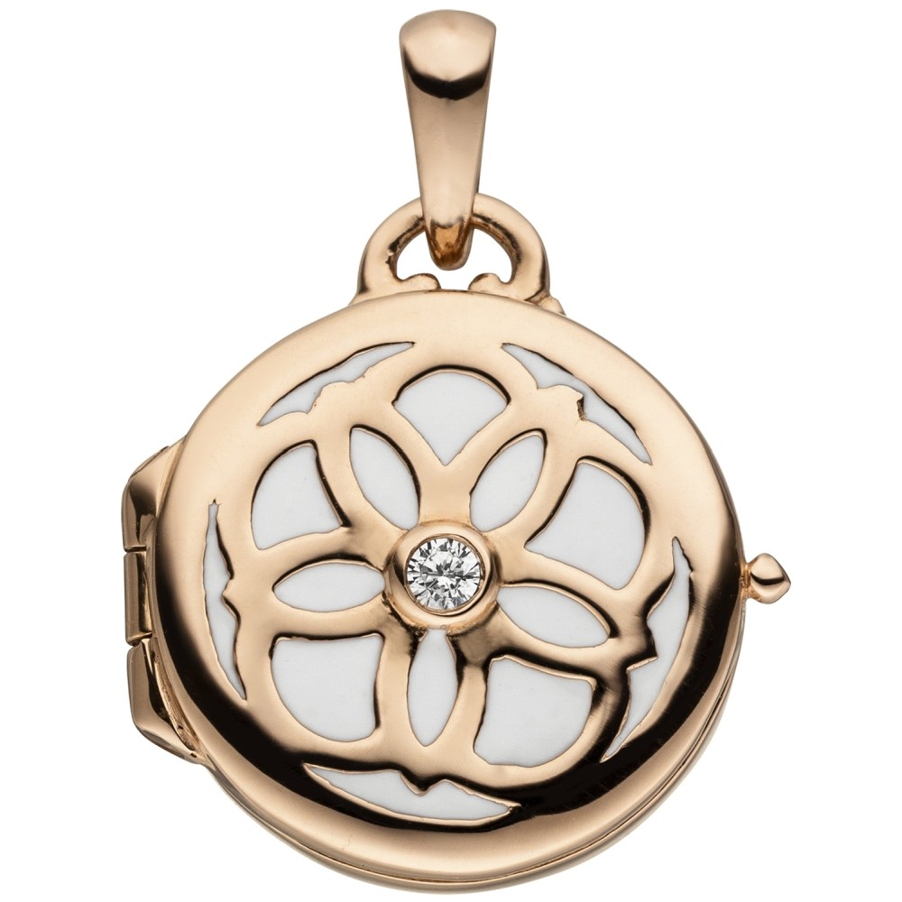 Medaillon rund für ein Foto 925 Sterlingsilber rotgold vergoldet 1 Zirkonia