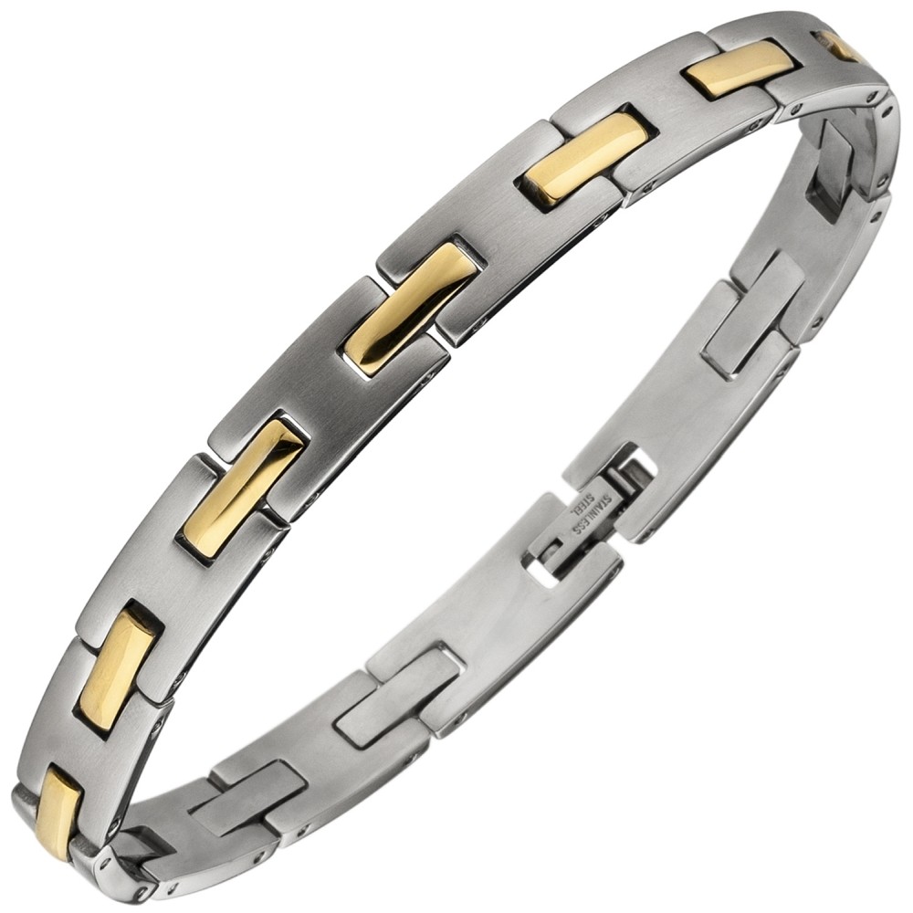 Armband Edelstahl bicolor teil matt 21cm