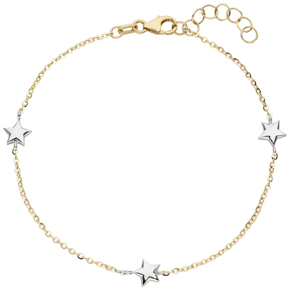 Armband Stern Sterne 375 Gelbgold Weißgold bicolor diamantiert 18cm
