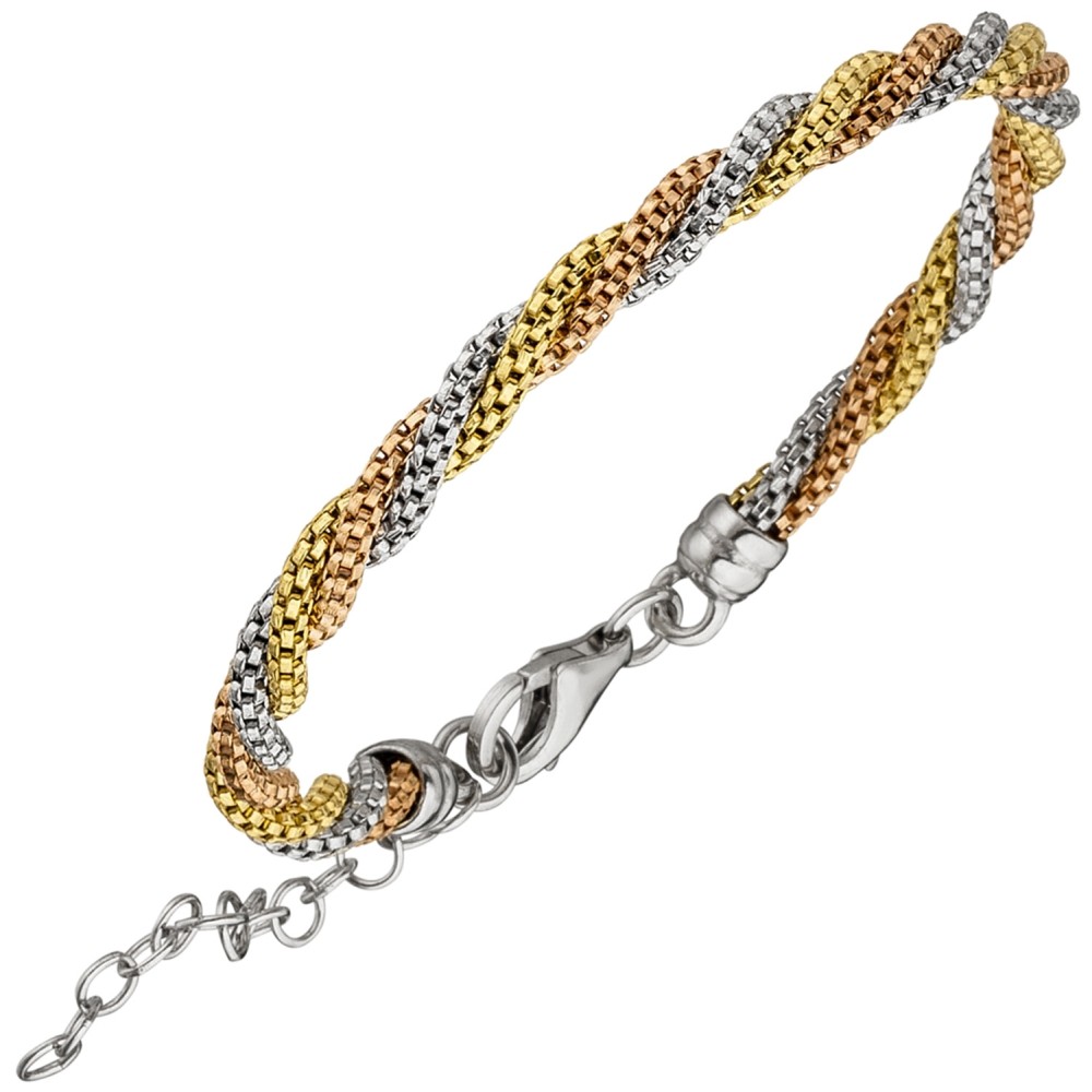 Armband 925 Sterlingsilber tricolor dreifarbig vergoldet 22cm