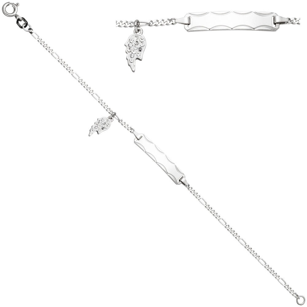 Schildband Flügel 925 Sterling Silber diamantiert 14 Zirkonia 16cm