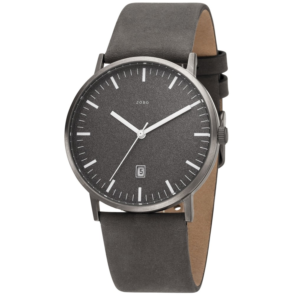 Herren Armbanduhr Quarz Analog Titan Lederband grau