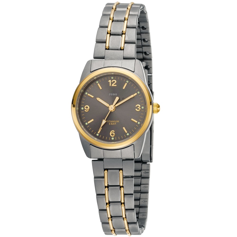 Damen Armbanduhr Quarz Analog Titan bicolor vergoldet