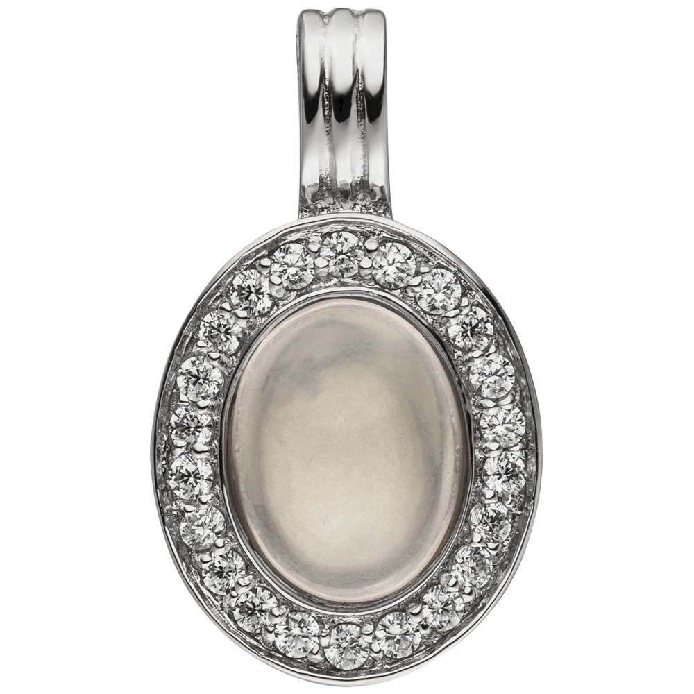 Anhänger Einhänger Oval 925 Sterlingsilber 1 Rosenquarz 22 Zirkonia