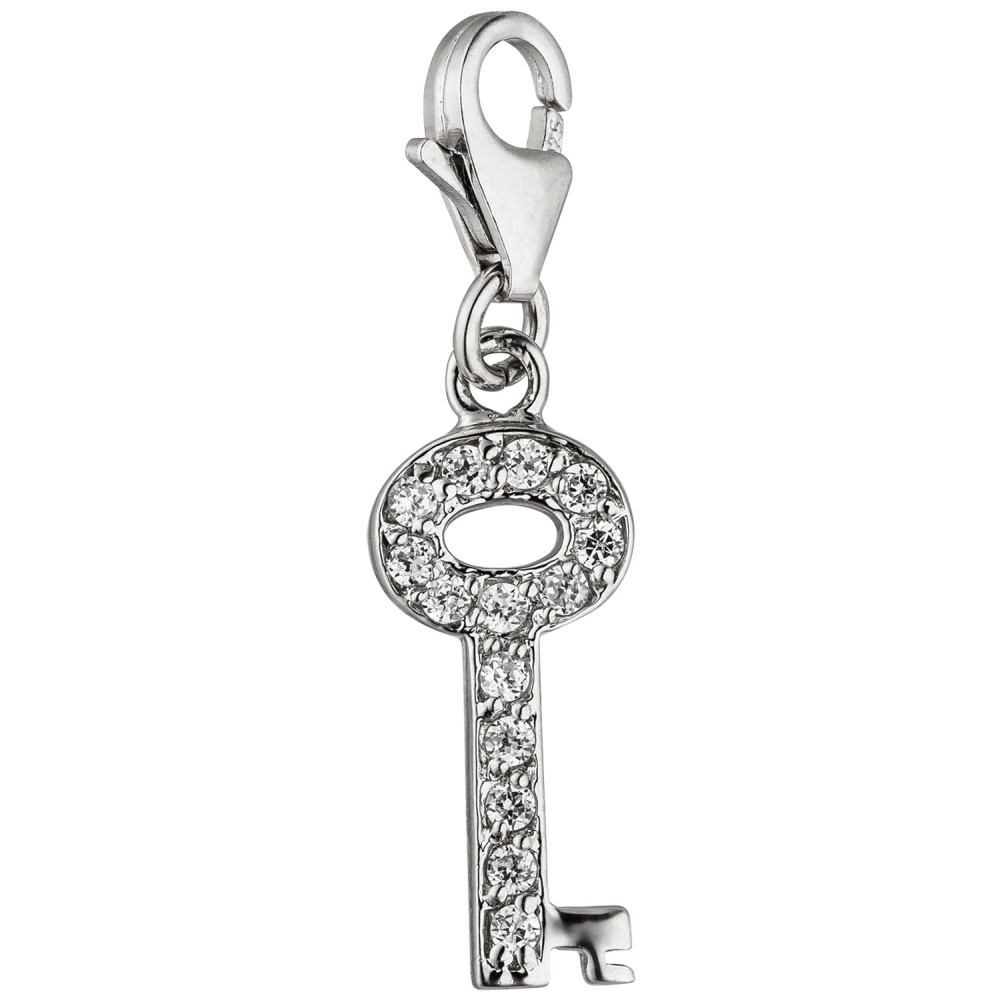 Einhänger Charm Schlüssel 925 Sterlingsilber 14 Zirkonia