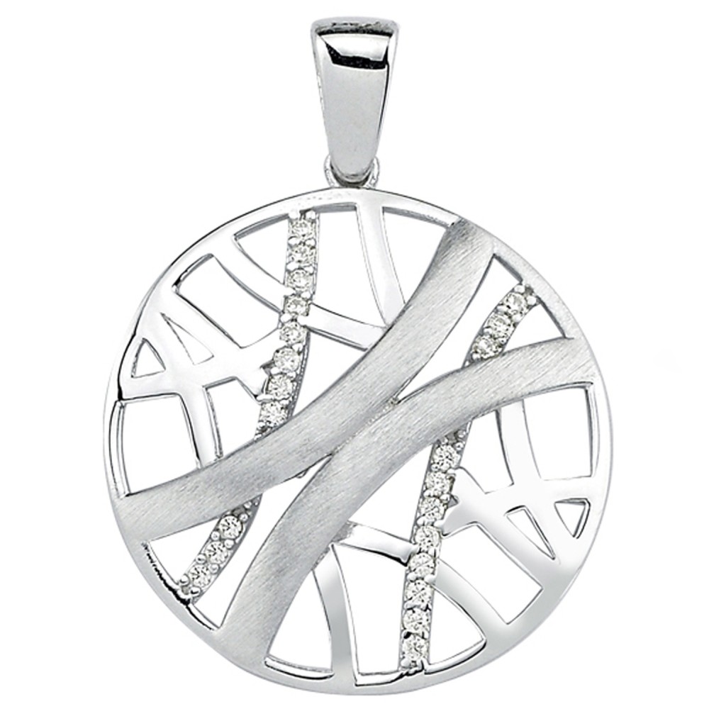 Anhänger rund 925 Sterlingsilber teil matt 22 Zirkonia