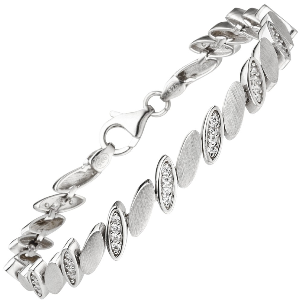 Armband 925 Sterlingsilber matt 52 Zirkonia 19cm Silberarmband